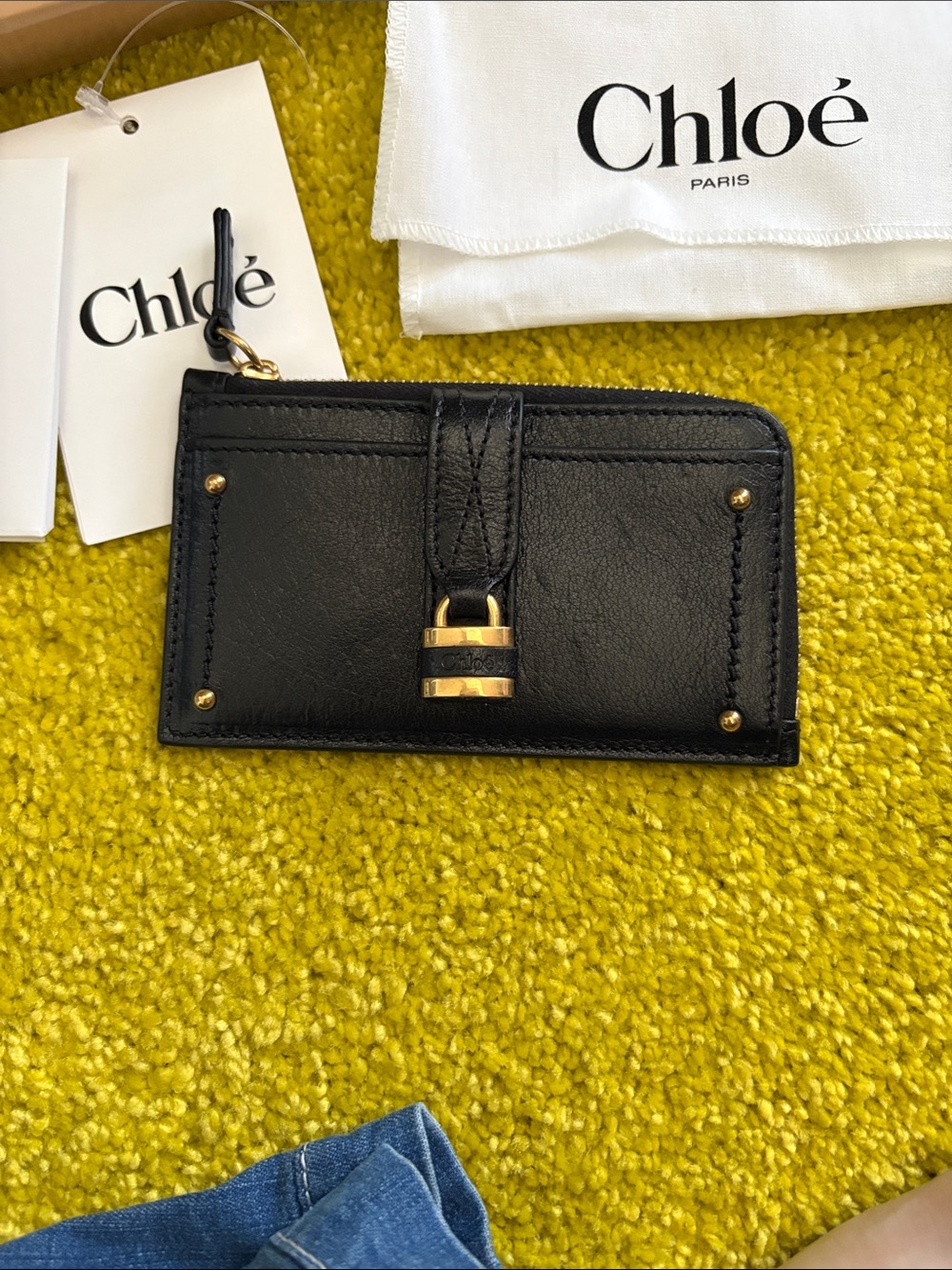 Chloé Black Leather Card Holder with Gold Padlock Accent - Picture 2 of 11